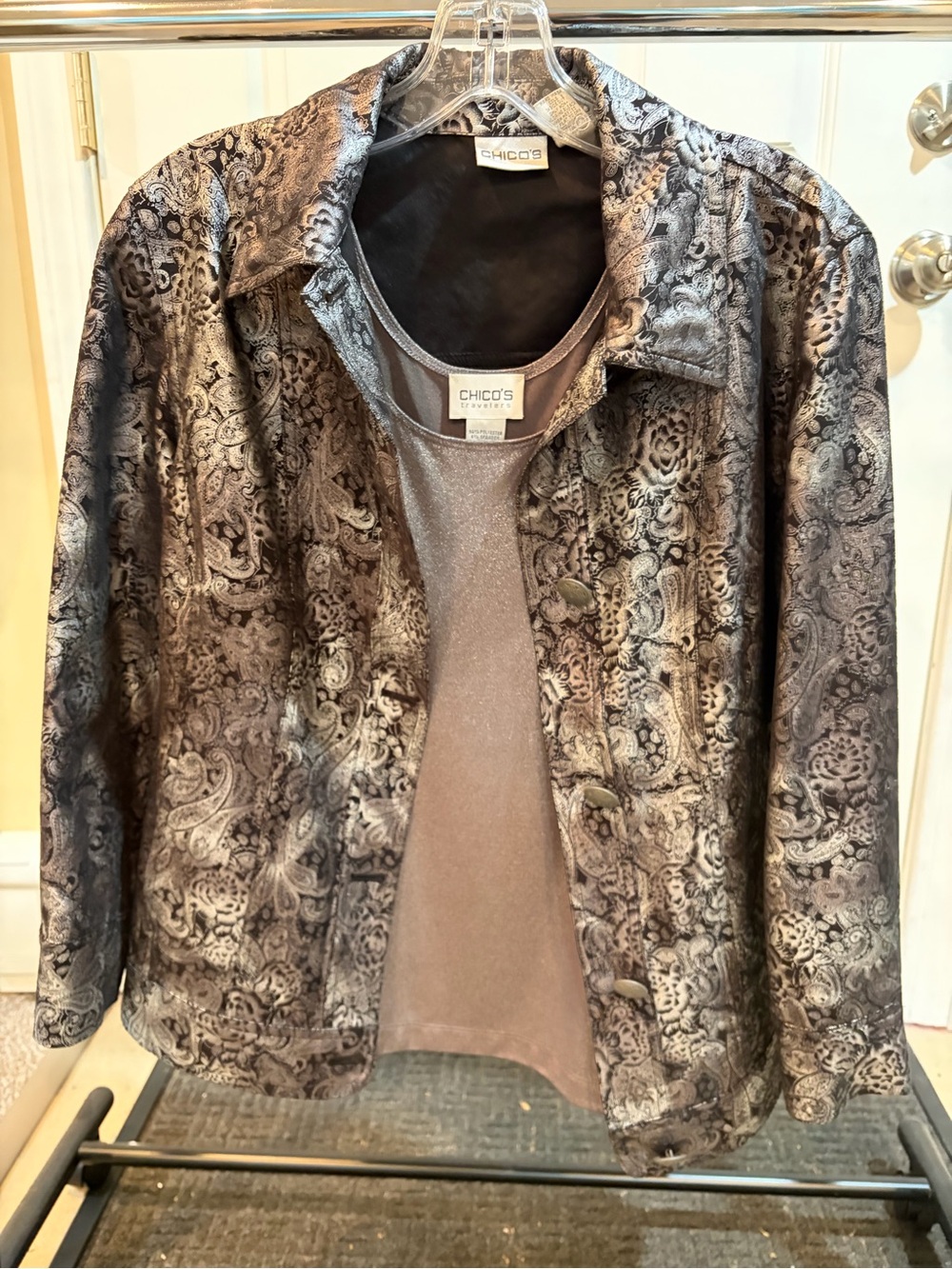 Chico's Metallic Paisley Blazer in Gray and Black